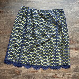 Carven Blue and Yellow Lace Skirt